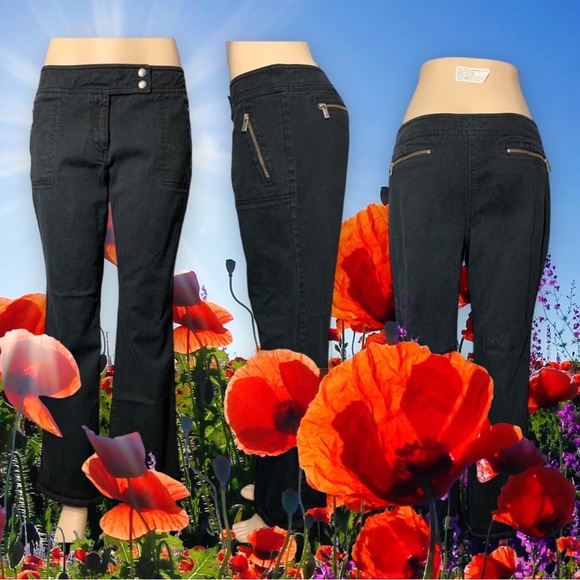 MICHAEL KORS Black Denim Embellished with Gold Hardware Zippers Size 14 - Picture 3 of 15